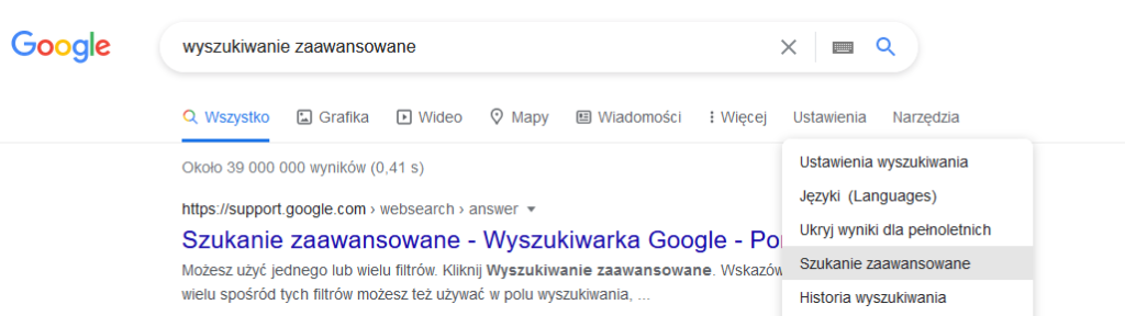 wyszukiwanie zaawansowane Google
